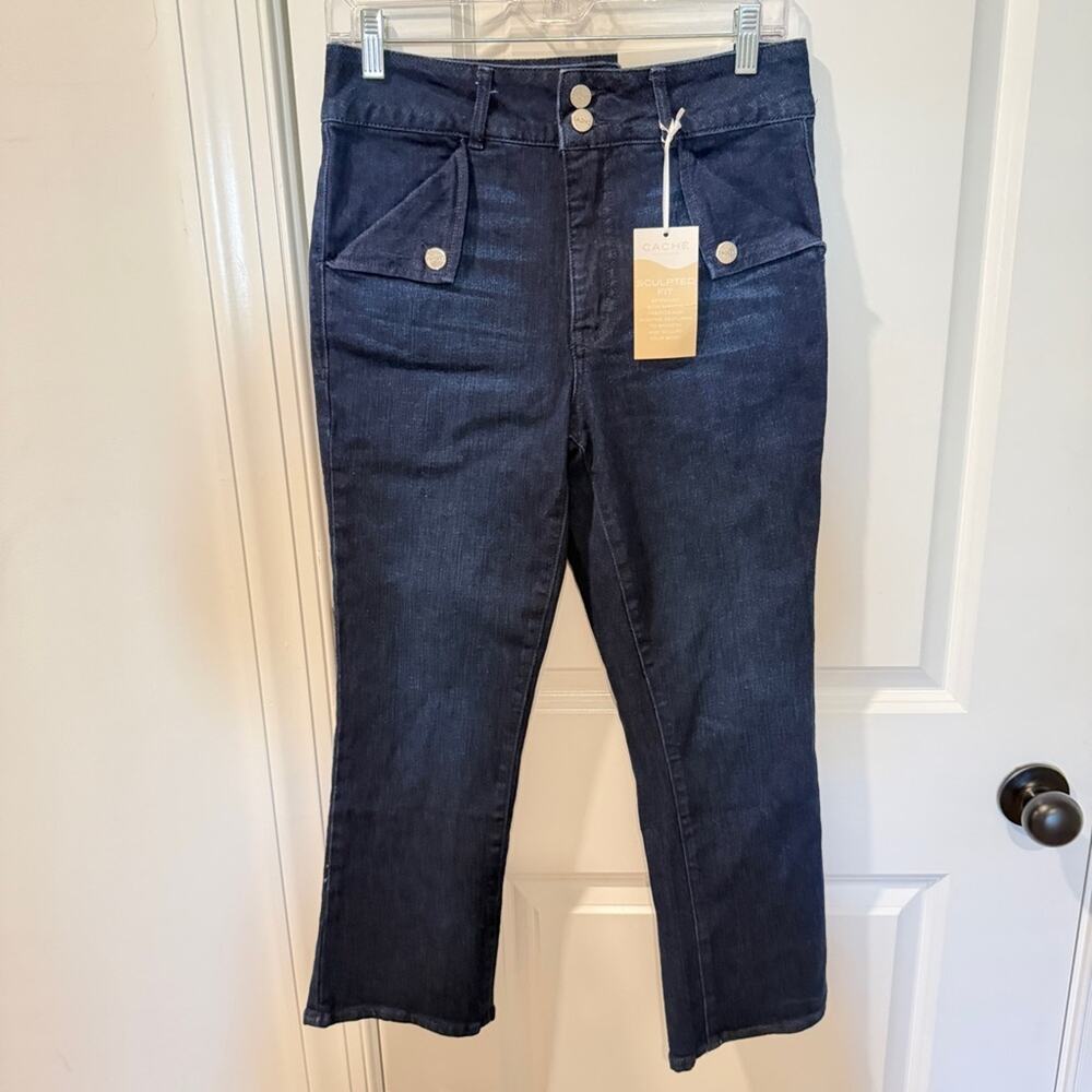 NWT CACHE 28 kick flare jeans scrupted Dark Blue